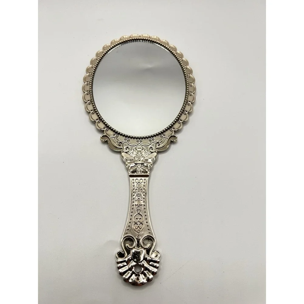 Vintage Style Gold Tone Ornate Hand Mirror Vanity Makeup Decorative Resin